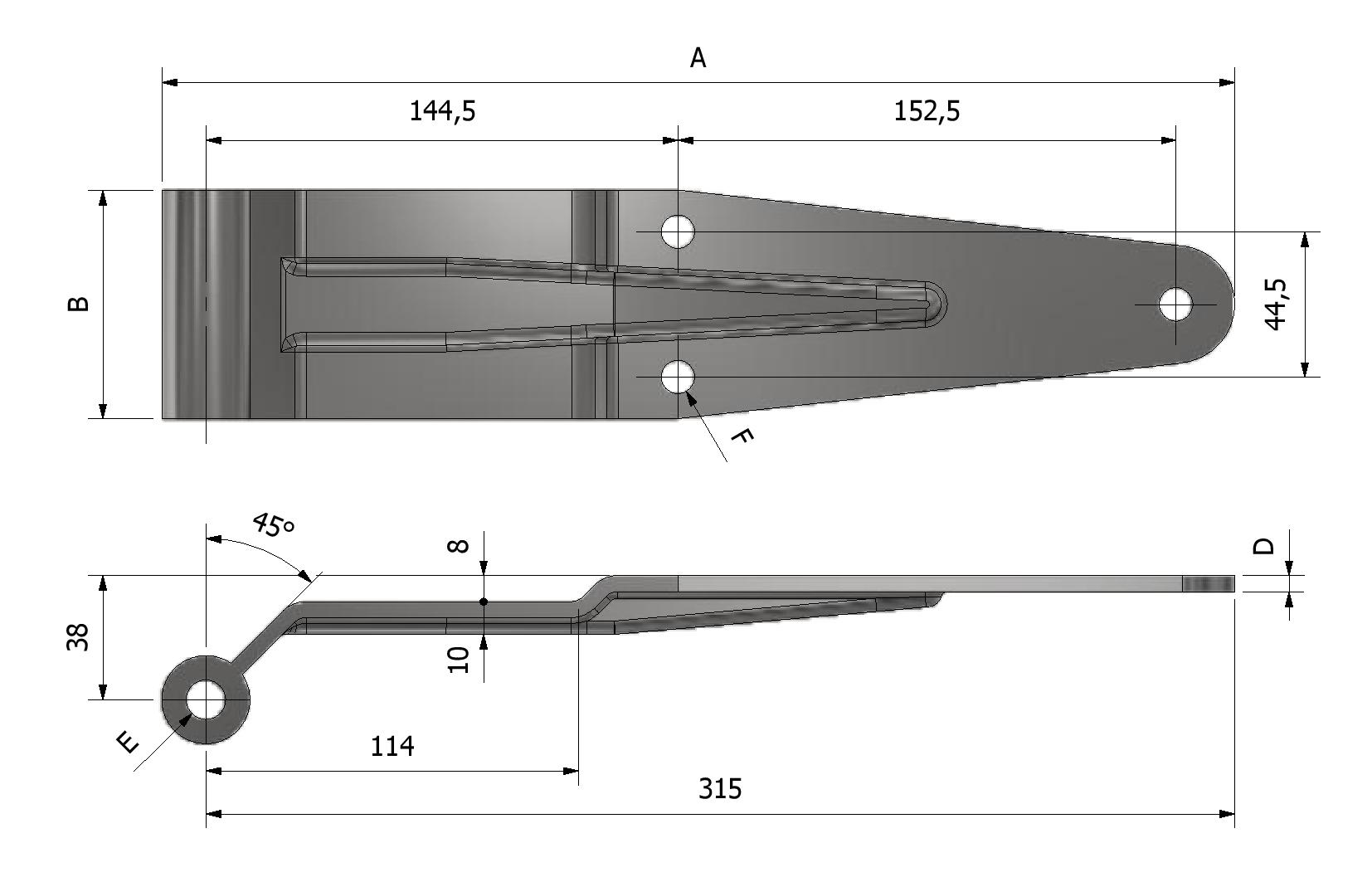 Dessin technique - Charnière de conteneur, épaisseur 5mm, 325x70 avec numéro de référence 325100