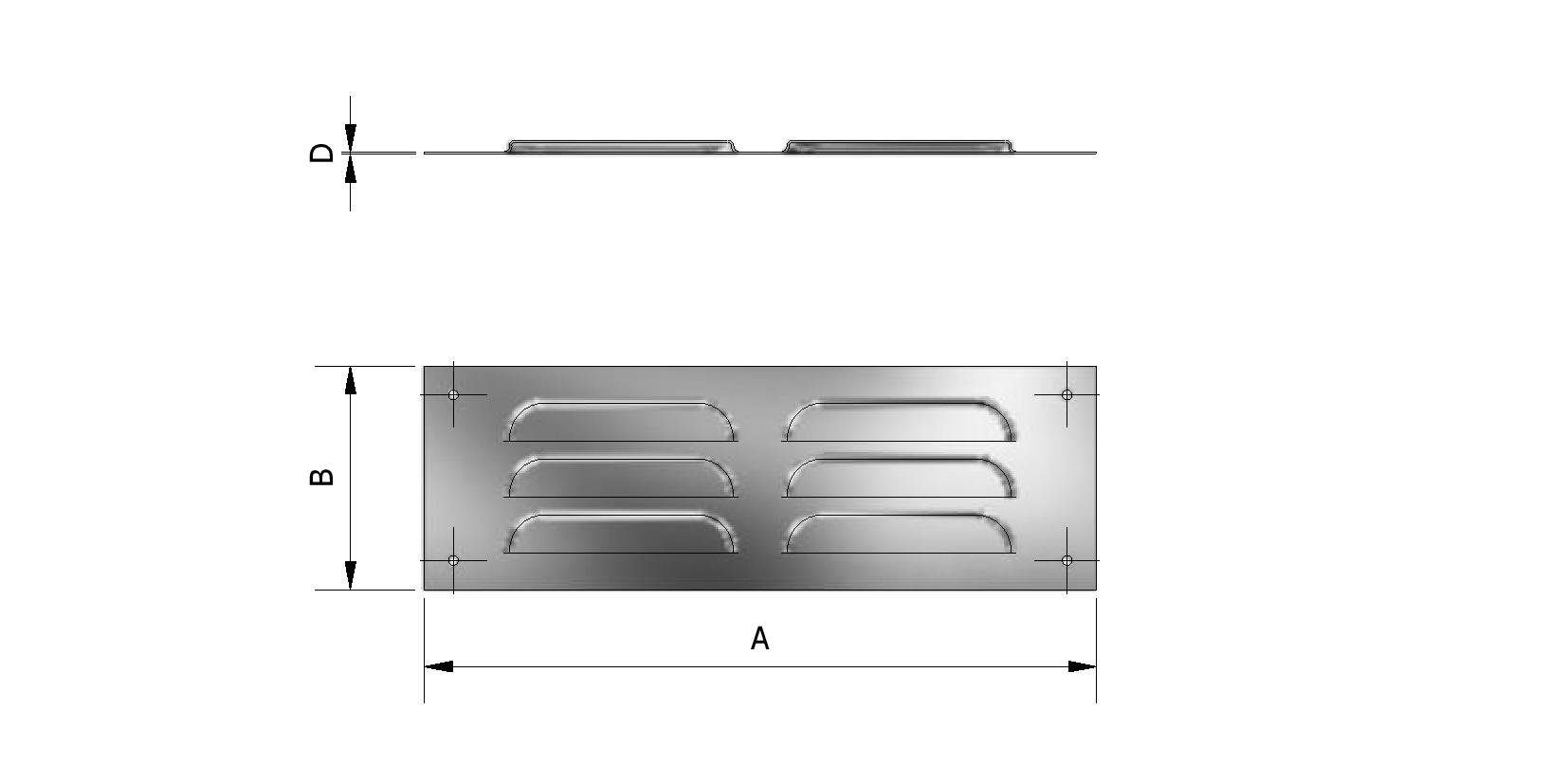 Dessin technique - Grille d'aération en inox, rectangulaire avec numéro de référence 700005