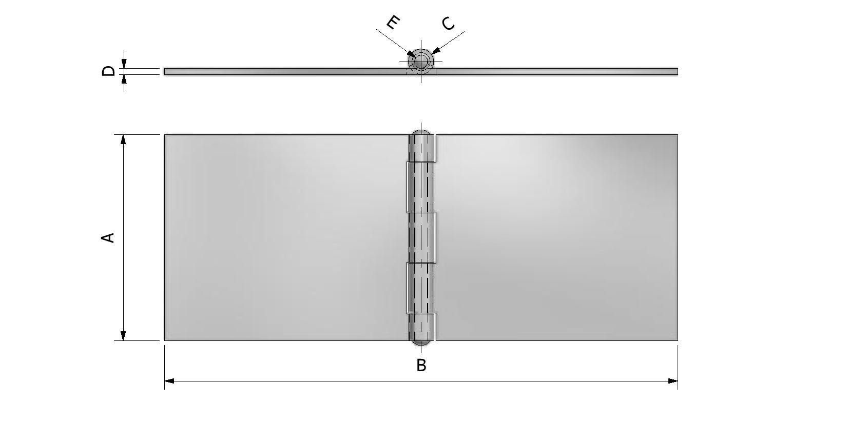 Technical image of Rolled hinge, gauge 3mm, 102x254 with reference number 350152