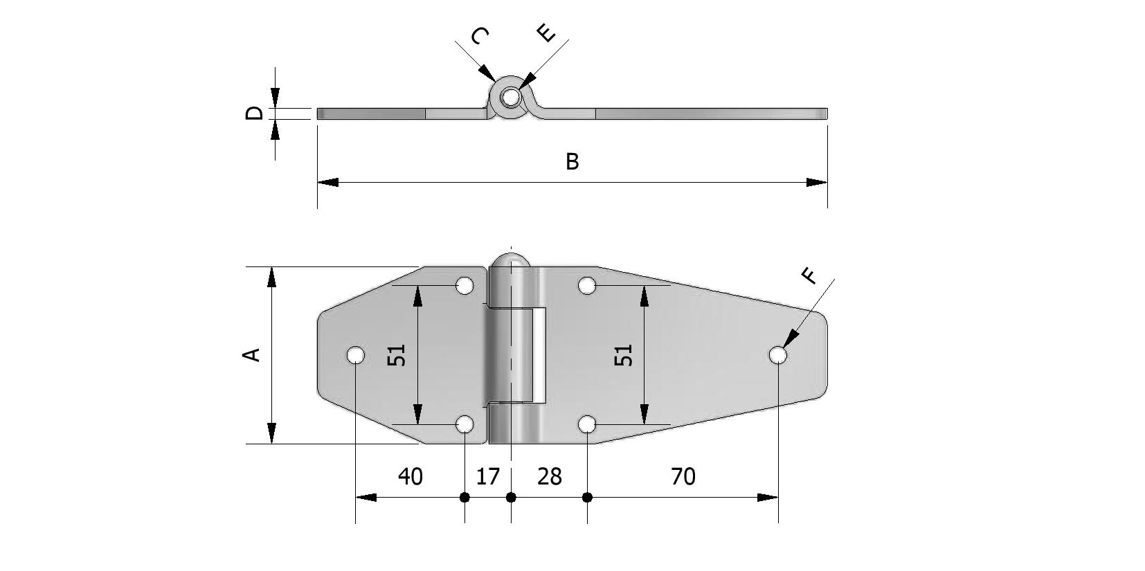 Dessin technique - Charnière, modèle papillon avec numéro de référence 330370