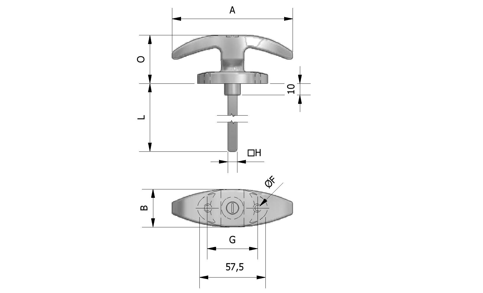 Dessin technique - Poignée de coffre à clé, rosace 44mm avec numéro de référence 430111