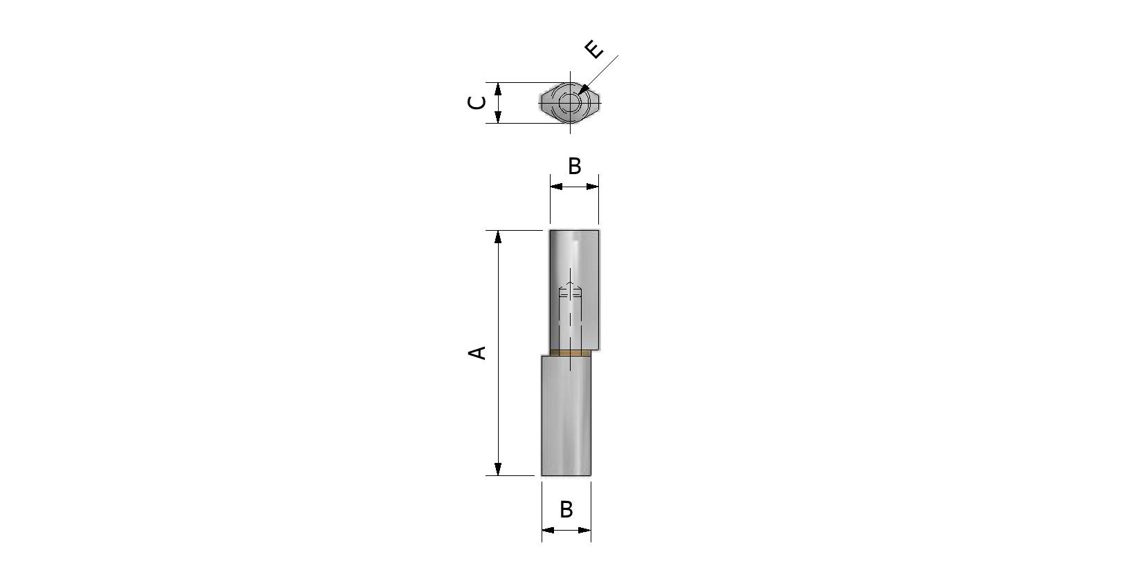 Dessin technique - Paumelle à souder en acier, avec bague en laiton , tête plate avec numéro de référence 355060