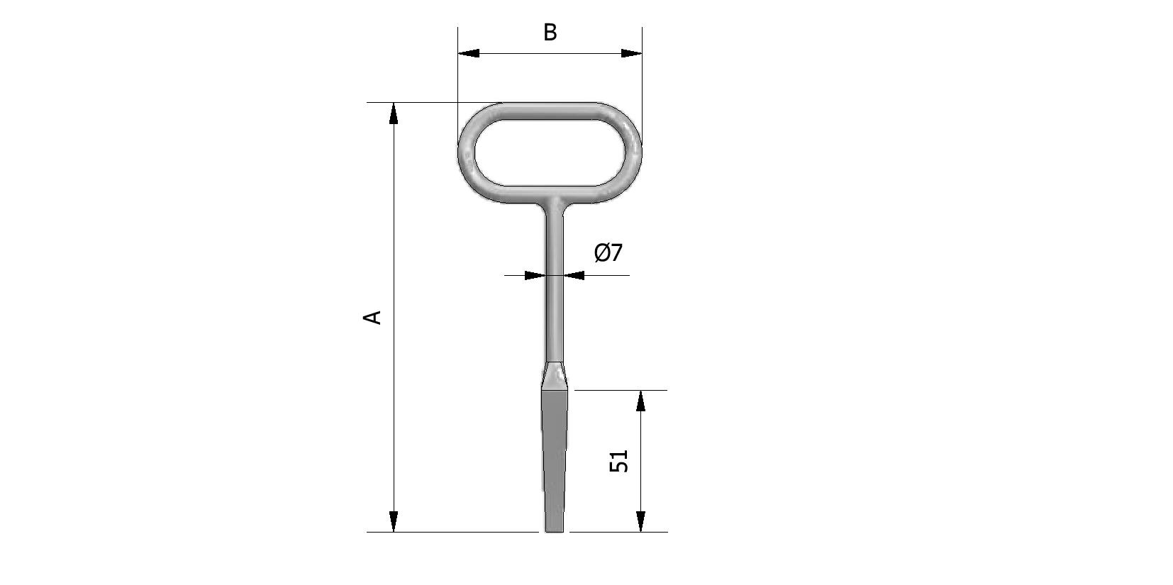 Dessin technique - Clé carrée, passe partout, grand modèle avec numéro de référence 430410