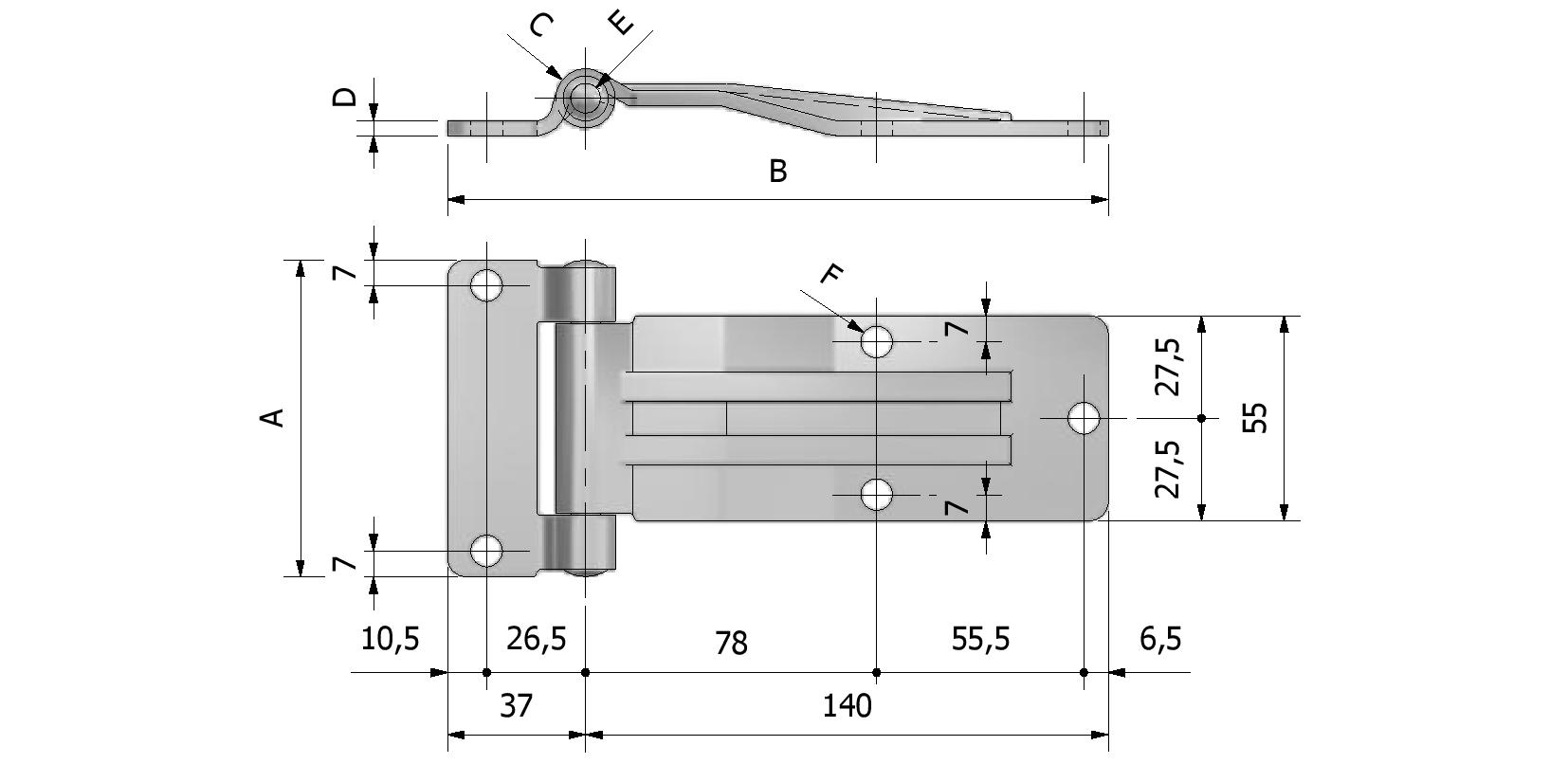 Technical image of Side door hinge, gauge 4mm, 85x177 with reference number 330320