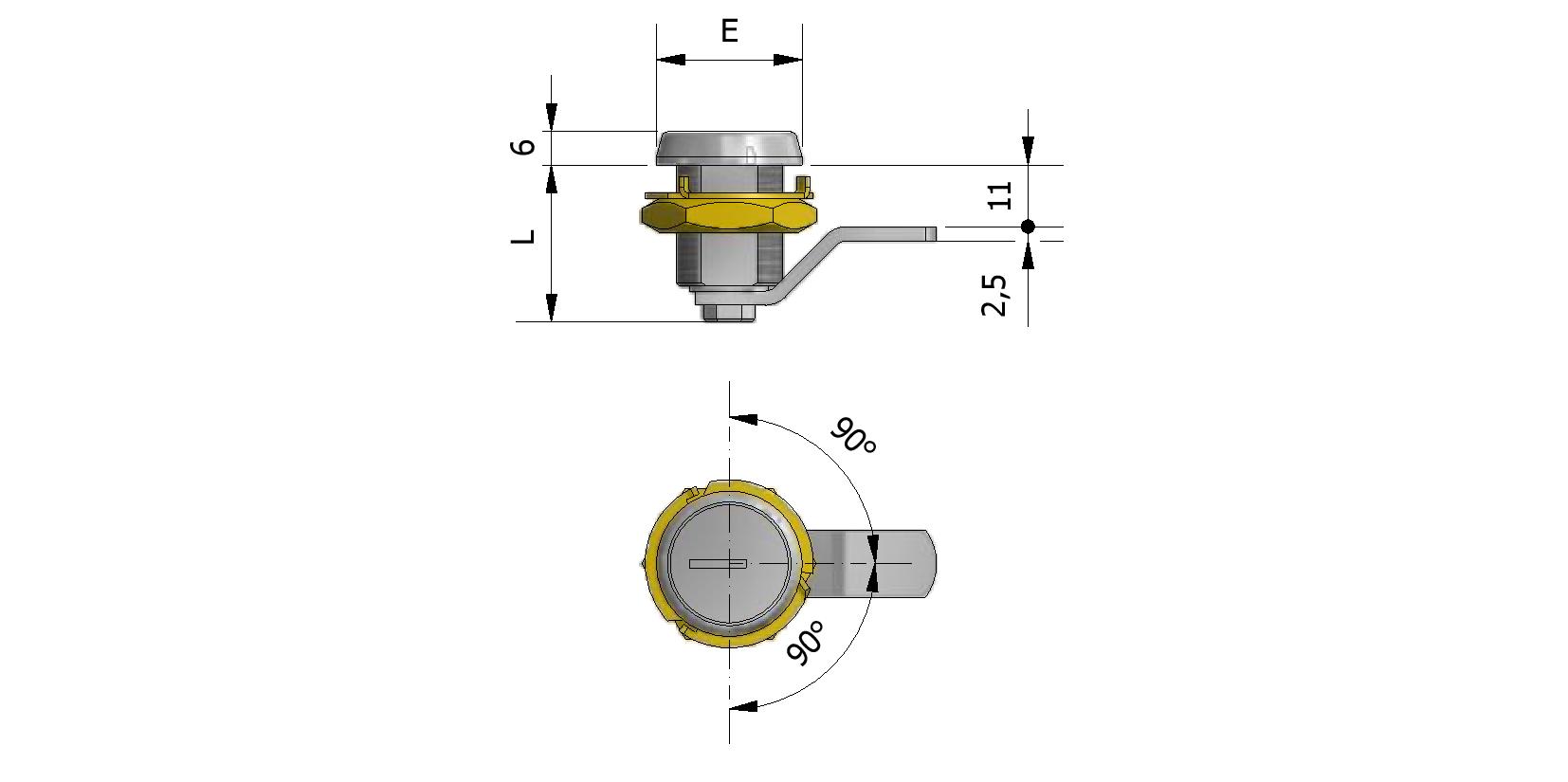 Dessin technique - Serrure à cylindre ø26 avec numéro de référence 440005
