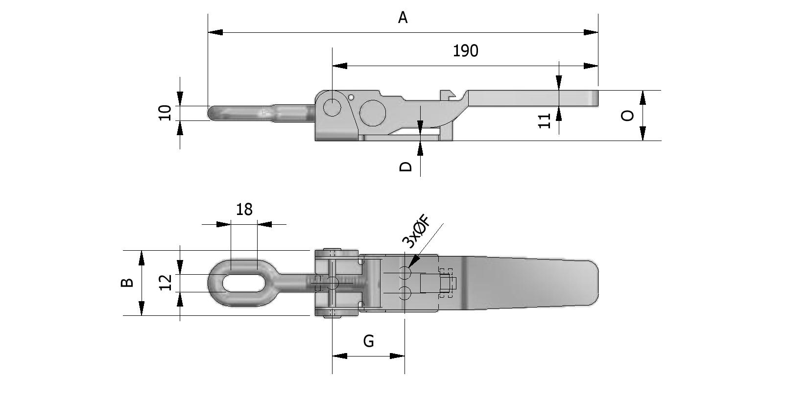 Technical image of Tailboard catch, lockable, light model, wihtout hook with reference number 480110