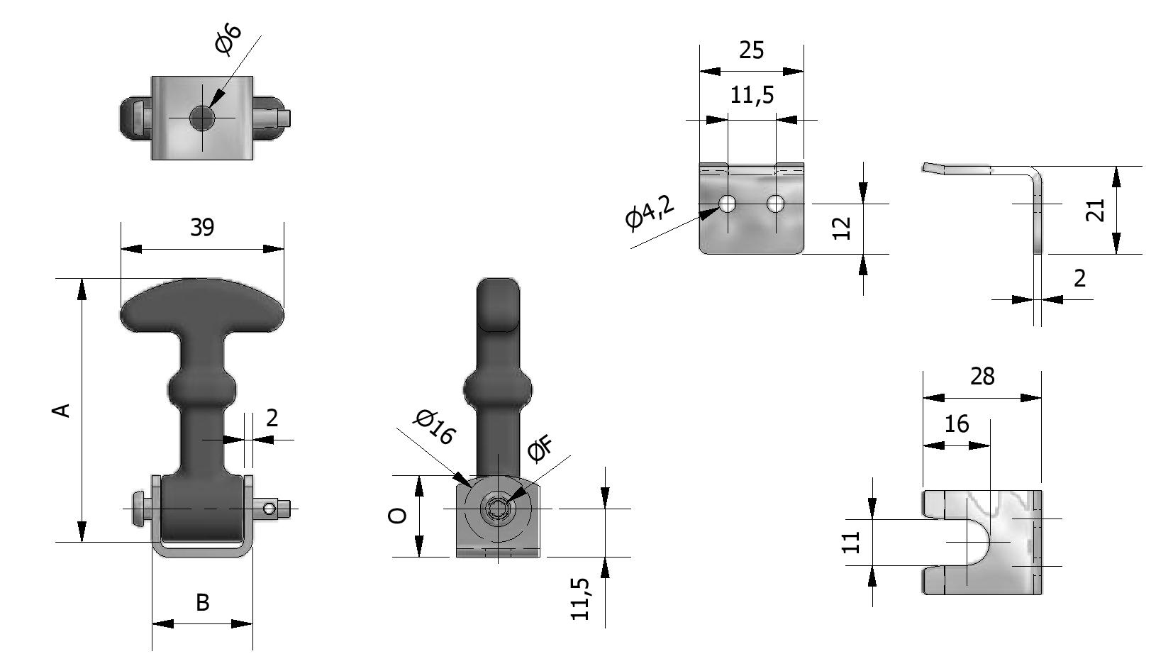Technical image of Bonnet fastener, small with reference number 255020