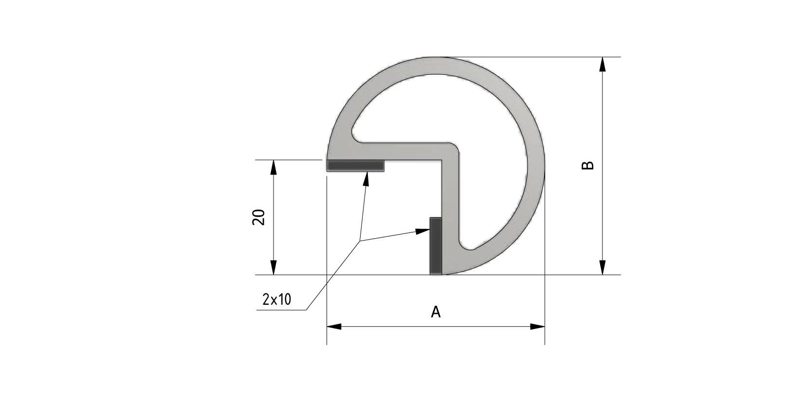 Dessin technique - Profil antichoc pour angles avec numéro de référence 220350