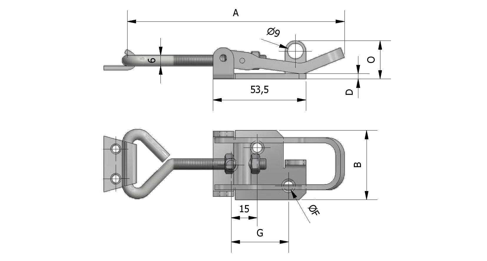 Spansluiting middelgroot Inox/RVS en haak compleet