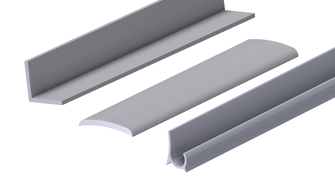 Vue d'ensemble de plusieurs profils en aluminium