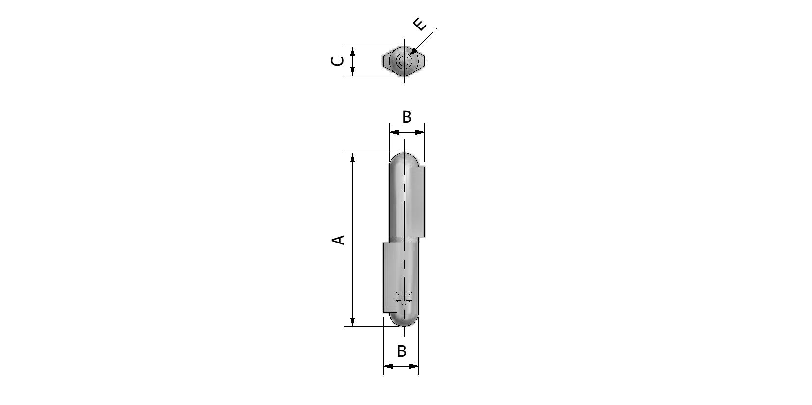 Dessin technique - Paumelle à souder en inox, avec bague en inox, tête ronde avec numéro de référence 356060