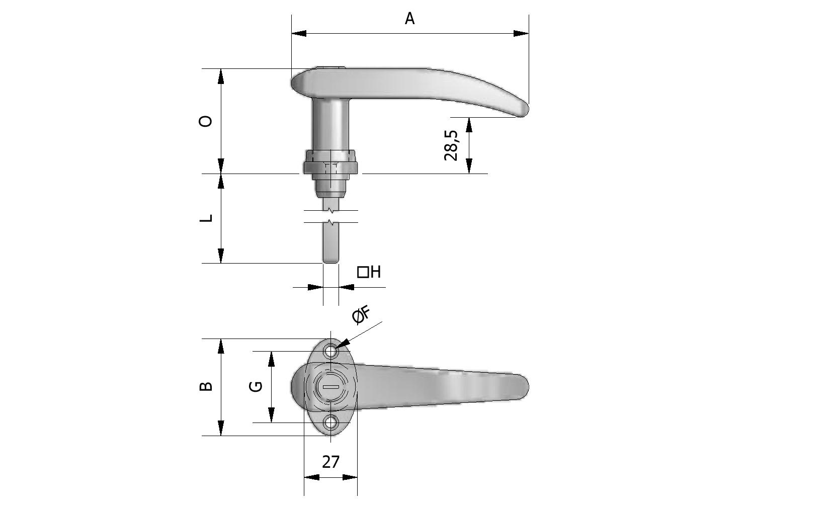Dessin technique - Poignée à clé, rosace 36mm avec numéro de référence 430011