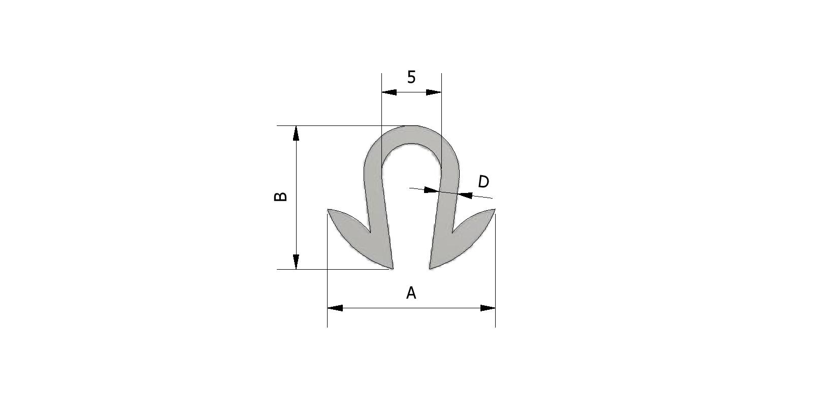 Dessin technique - Profil de bordage EPDM, 12x14x1,5 mm avec numéro de référence 220040