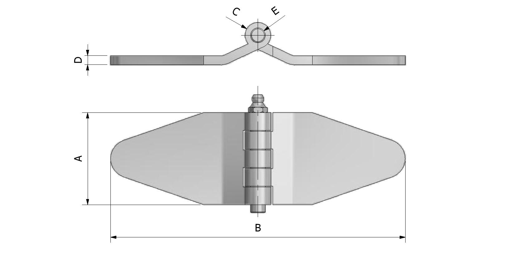 Dessin technique d'une charnière papillon générale