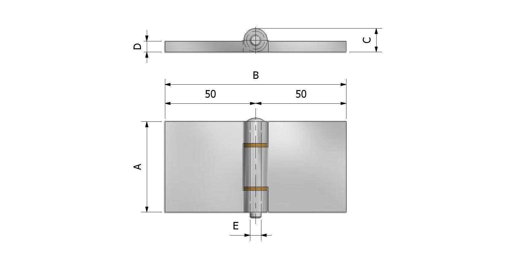 Dessin technique - Charnière aluminium, épaisseur 6mm, 50x100 avec numéro de référence 340009
