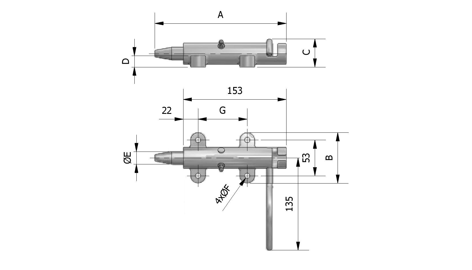 Verrou à ressort, zingué, ø 19mm, gauche (fermeture Buca)