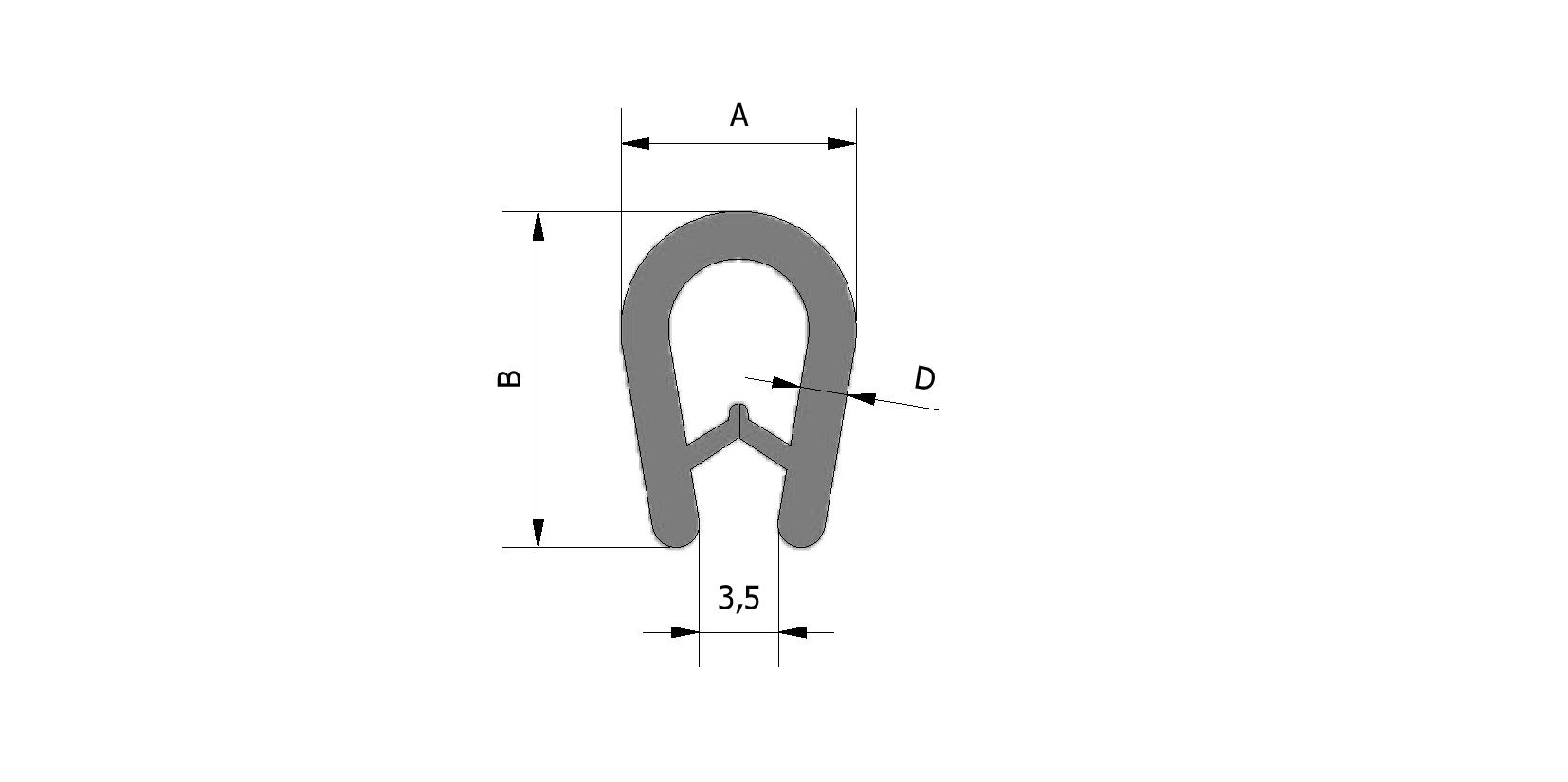 Dessin technique - Profil clips PVC, portée d'éteindre 1-4mm, gris avec numéro de référence 225241