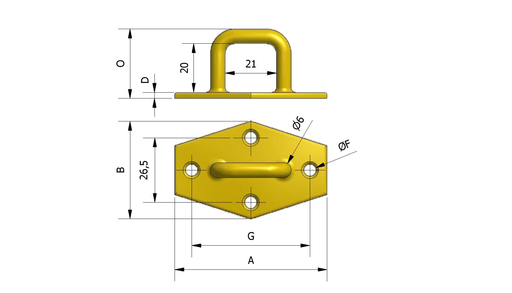 Dessin technique - Pontet, zingué avec numéro de référence 552050