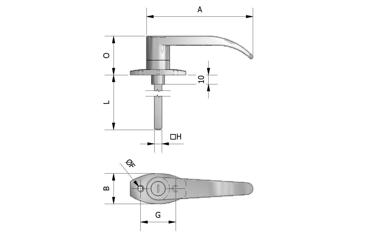 Dessin technique - Poignée à clé, rosace 38mm avec numéro de référence 430016
