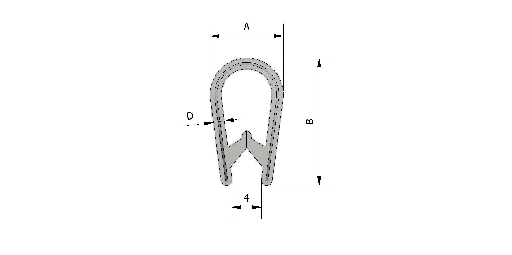 Dessin technique - Profil clips PVC, portée d'éteindre 1-4mm, noir avec numéro de référence 225240