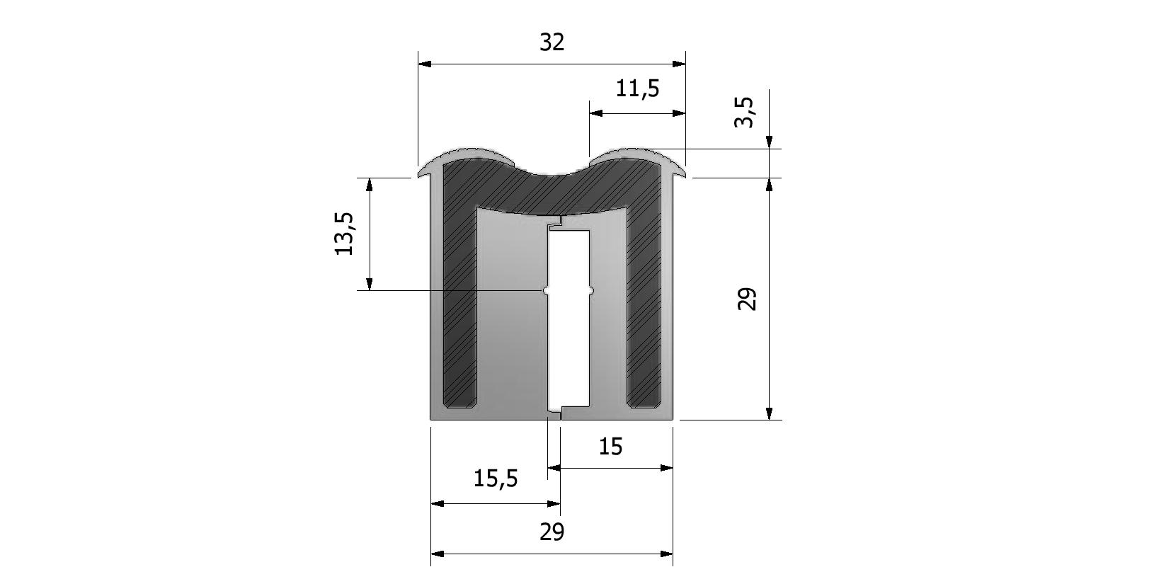 Dessin technique - Charnière profil TILA imperméable, mesure à encastrer 29mm avec numéro de référence 340130