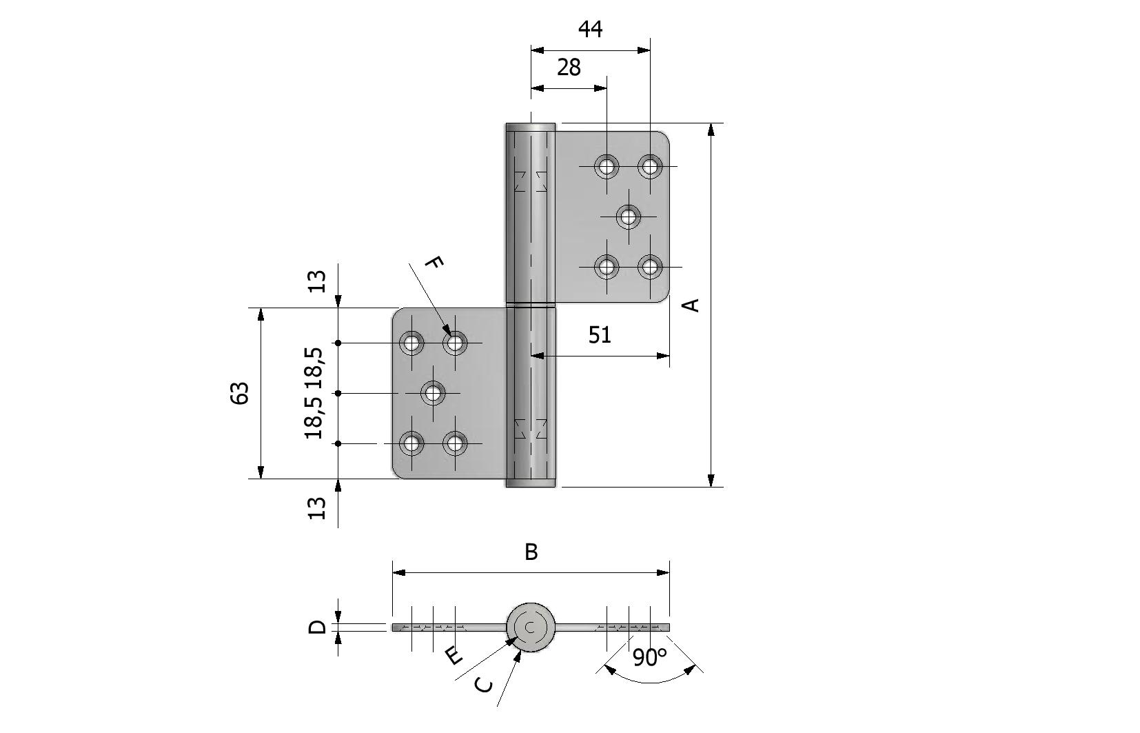 Dessin technique - Paumelle de grille avec numéro de référence 356210