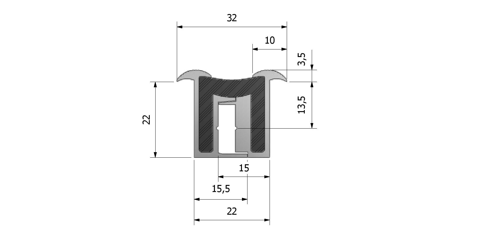 Dessin technique - Charnière profil TILA imperméable, mesure à encastrer 22mm avec numéro de référence 340110