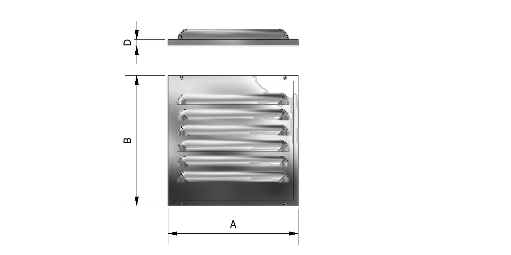 Dessin technique - Grille d'aération en aluminium avec moustiquaire avec numéro de référence 700515